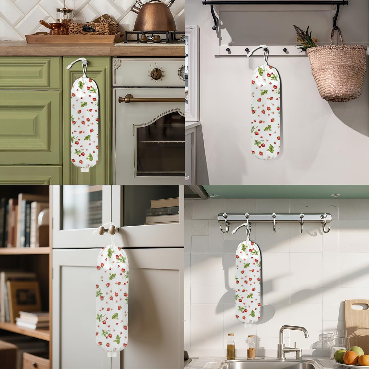 2Pcs Strawberry Plastic Bag Holder, Wall Mount Grocery Bag Holder image 5