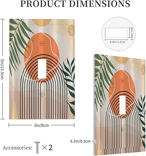 Miniatura 5 de Cubiertas decorativas para placa de interruptor, diseño abstracto de mediados de siglo, arco moderno, bohemio, hoja de sol dorada, placa de pared de