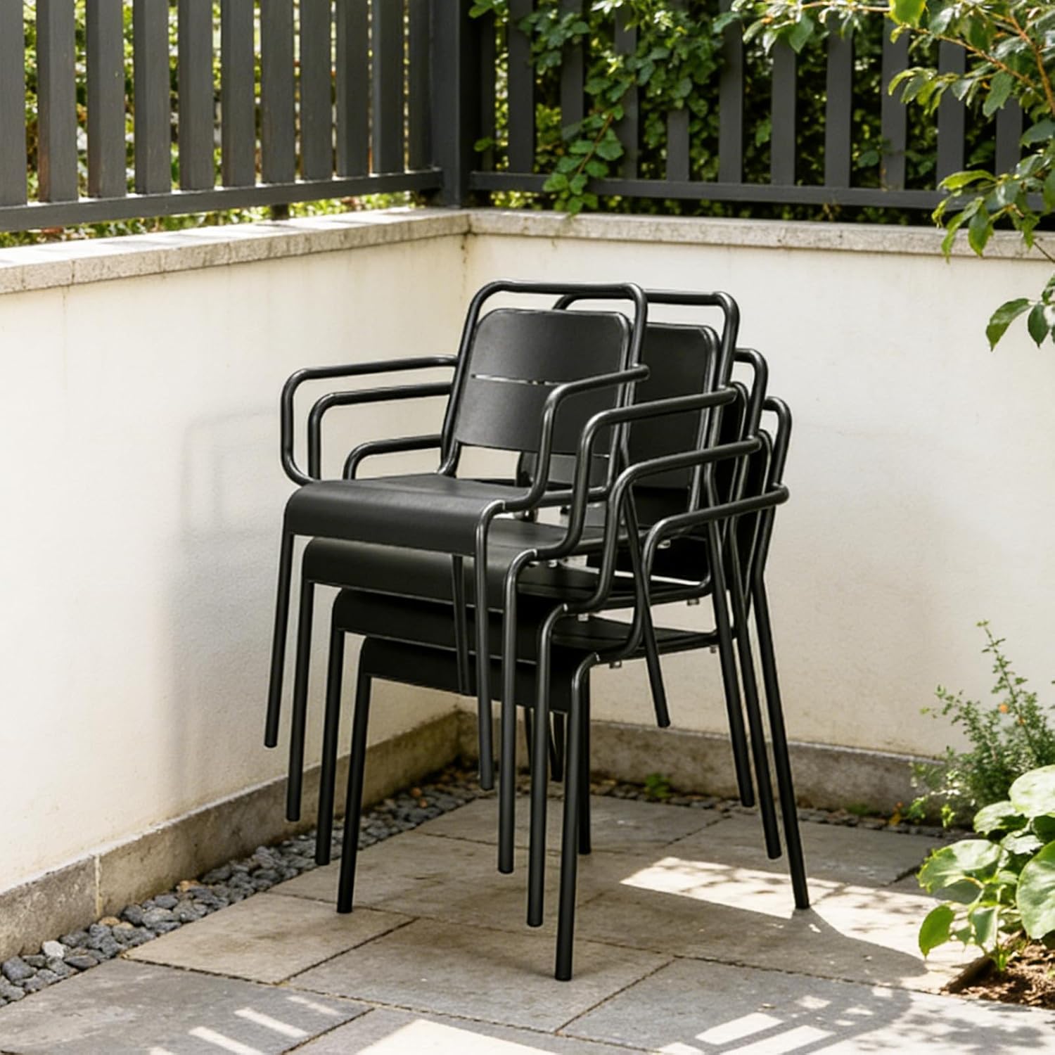 Metal Dining Chairs, Stackable Dining Chairs with Arms, Patio Dining Chairs, Porch Chairs for Deck Balcony Garden Terrace Poolside Backyard 450 lbs Capacity (Black)