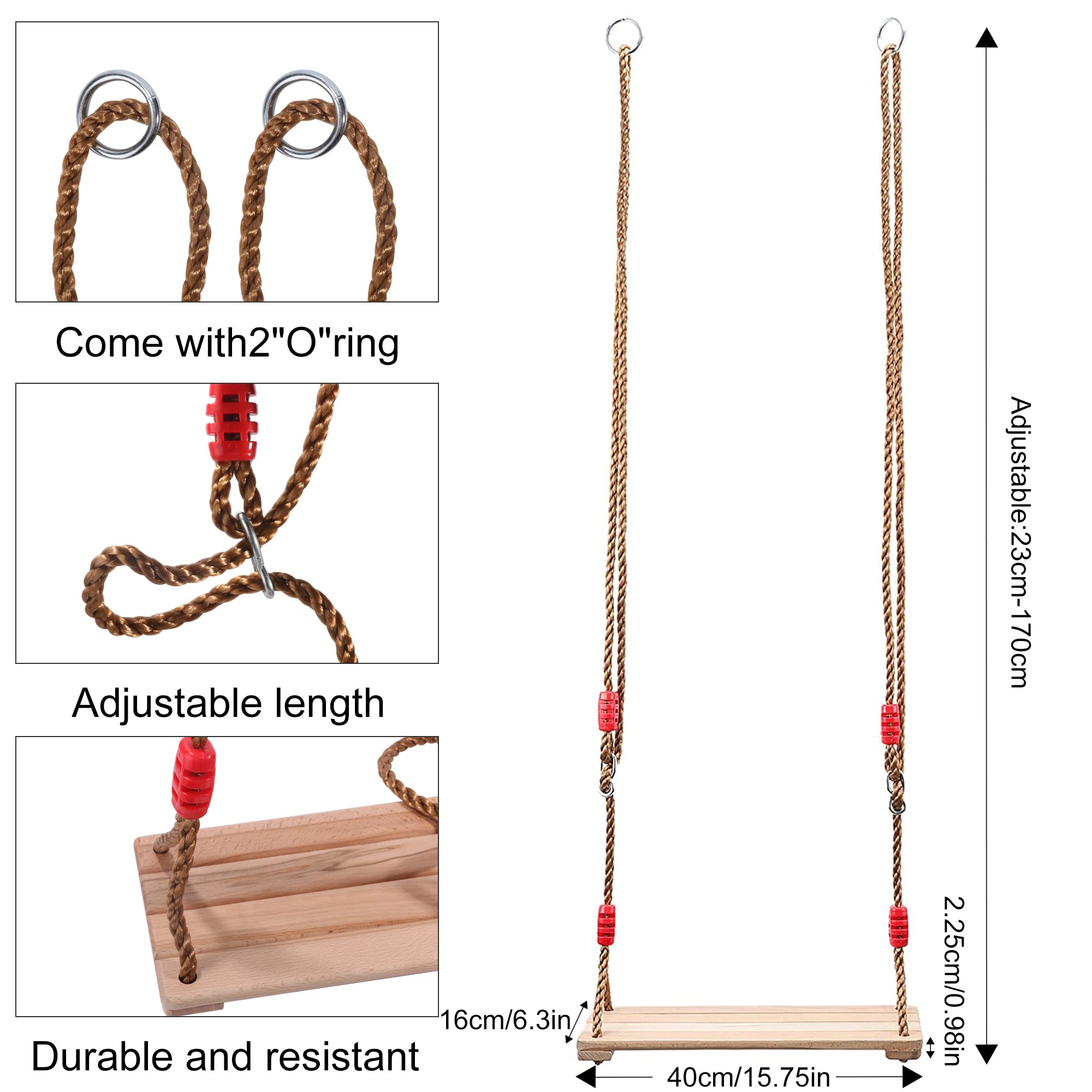 Altalena da Esterno in Legno - Portata Massima 160 kg, Con Anello in Metallo e Accessori Collegabili per Giardino, All'aperto e Campeggio
