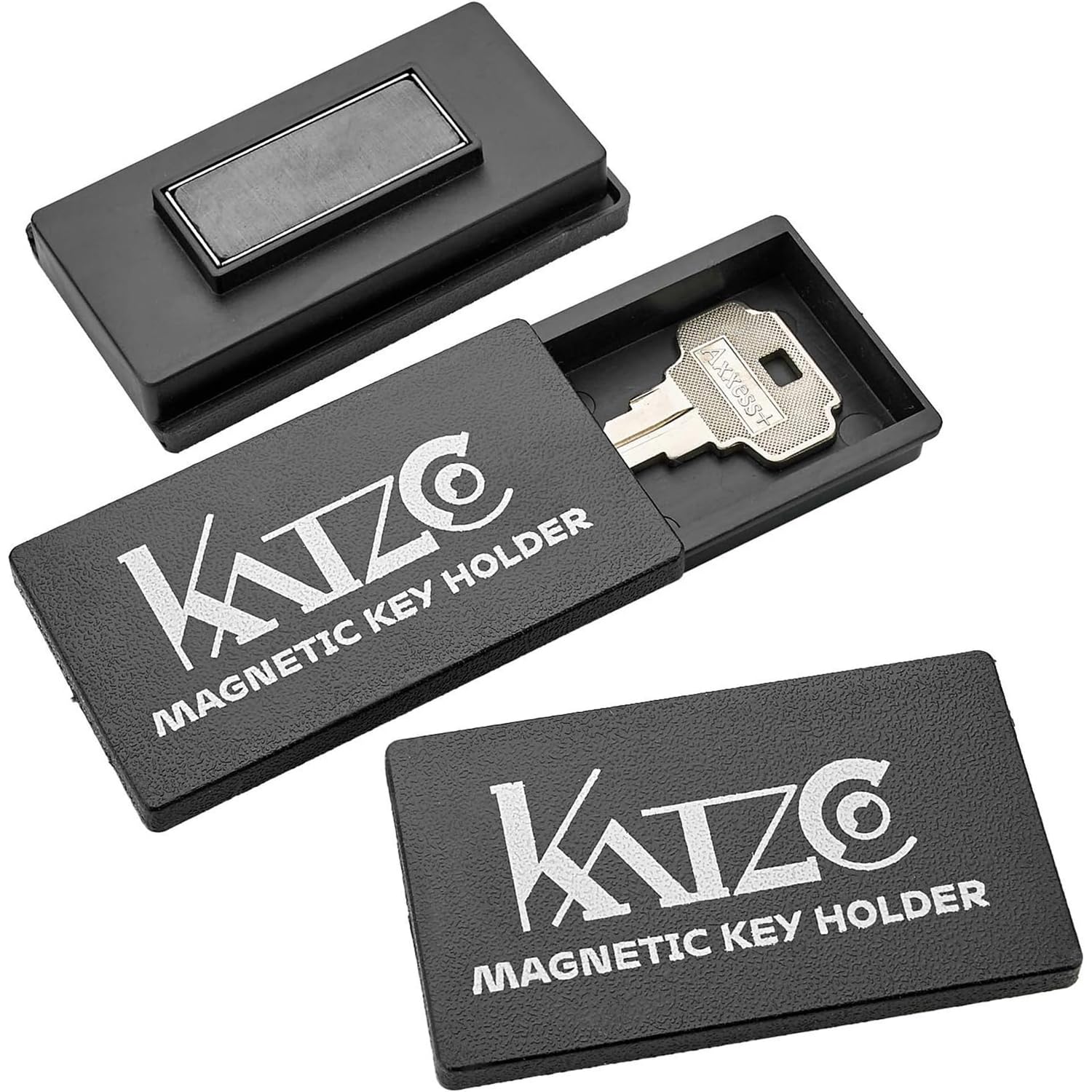 Katzco Magnetic Key Holder Under Car - 3 Sizes - Nest Inside Each Other for Easy Storage - 3, 4, and 5 inches - Rugged Black Plastic Cases with Strong