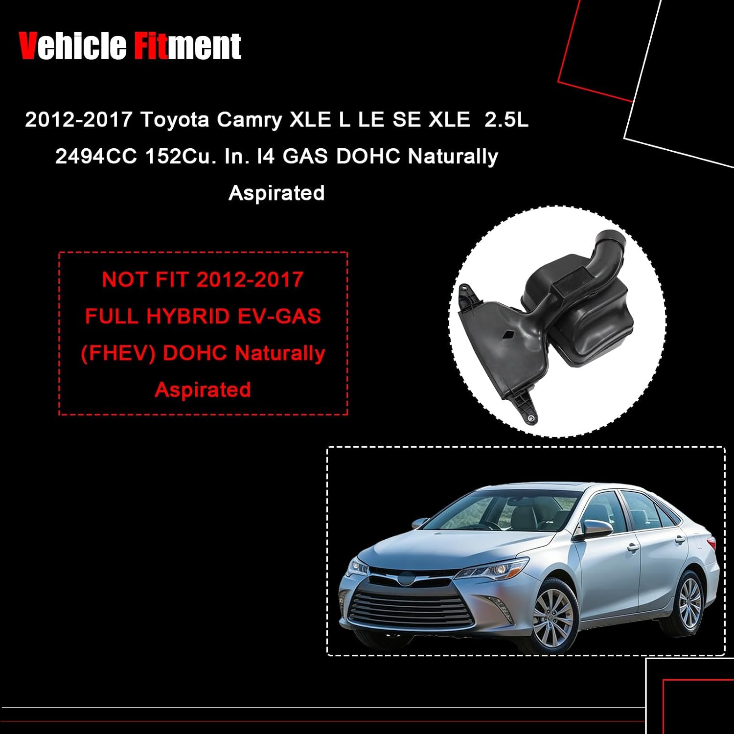 AUCERAMIC Engine Air Filter Intake Inlet Hose fit for Toyota Camry 2012-2017 2.5L XLE L LE SE XLE, Not fit for Hybrid Models,Replacement 177500V030, 177500V070