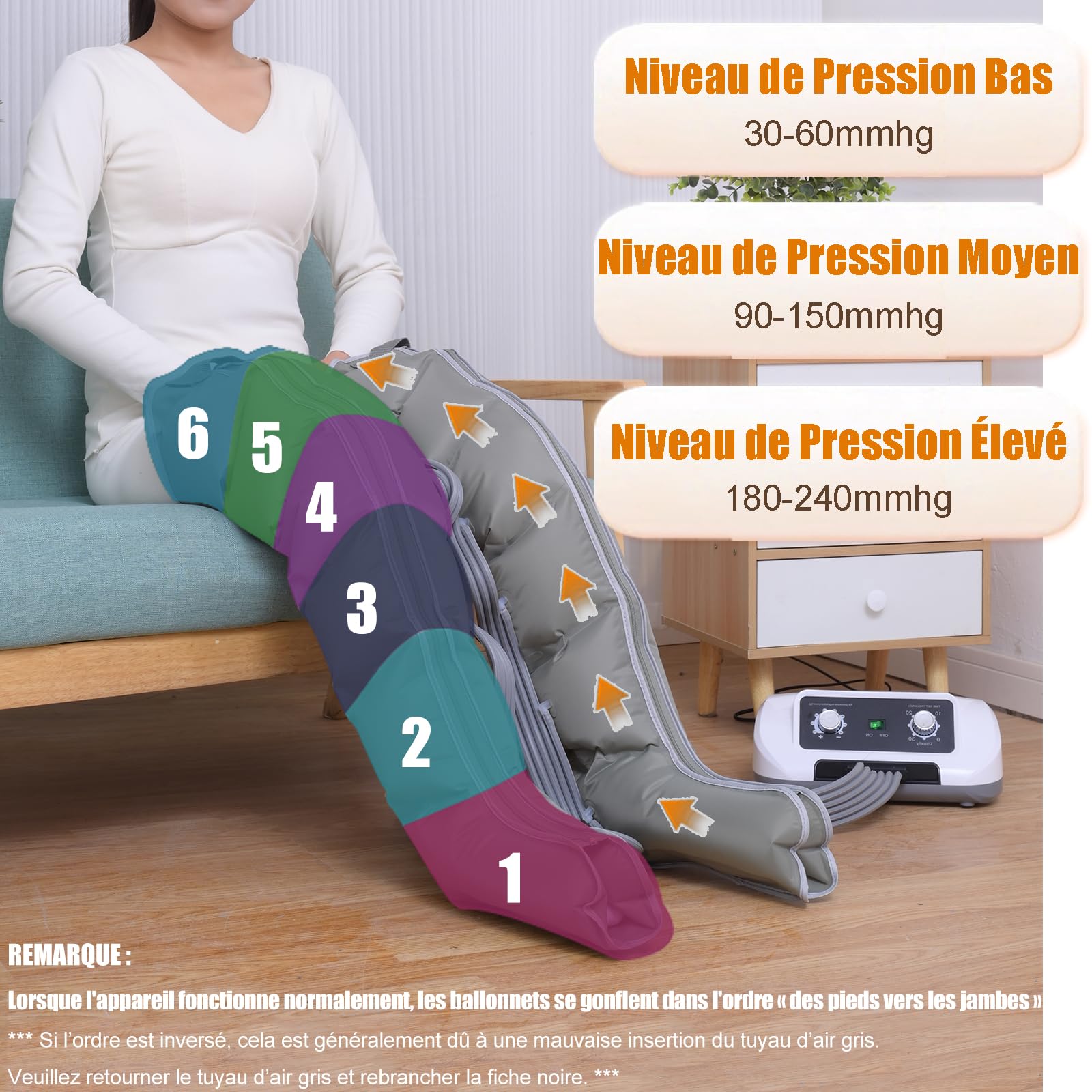 Pressothérapie Jambes 6 Chambre | Bottes Pressothérapie Drainage Lymphatique Jambe Pieds Fatigués Lipoedeme | Appareil Drainage Lymphatique Massage | 0-240 mmhg (2 Jambes | L)