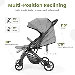 Travel Stroller, Lightweight Compact Baby Stroller for Airplane with One-Hand Fold, Multi-Position Recline, Canopy, 4 Wheel Suspension, Storage Basket