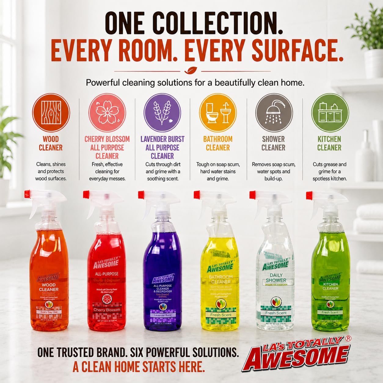 La's Totally Awesome Bathroom Cleaner Spray for Showers, Tubs, Sinks & Tile, Removes Soap Scum, Grime & Stubborn Stains, Fresh Scent, 32 Fl Oz, Pack of 3