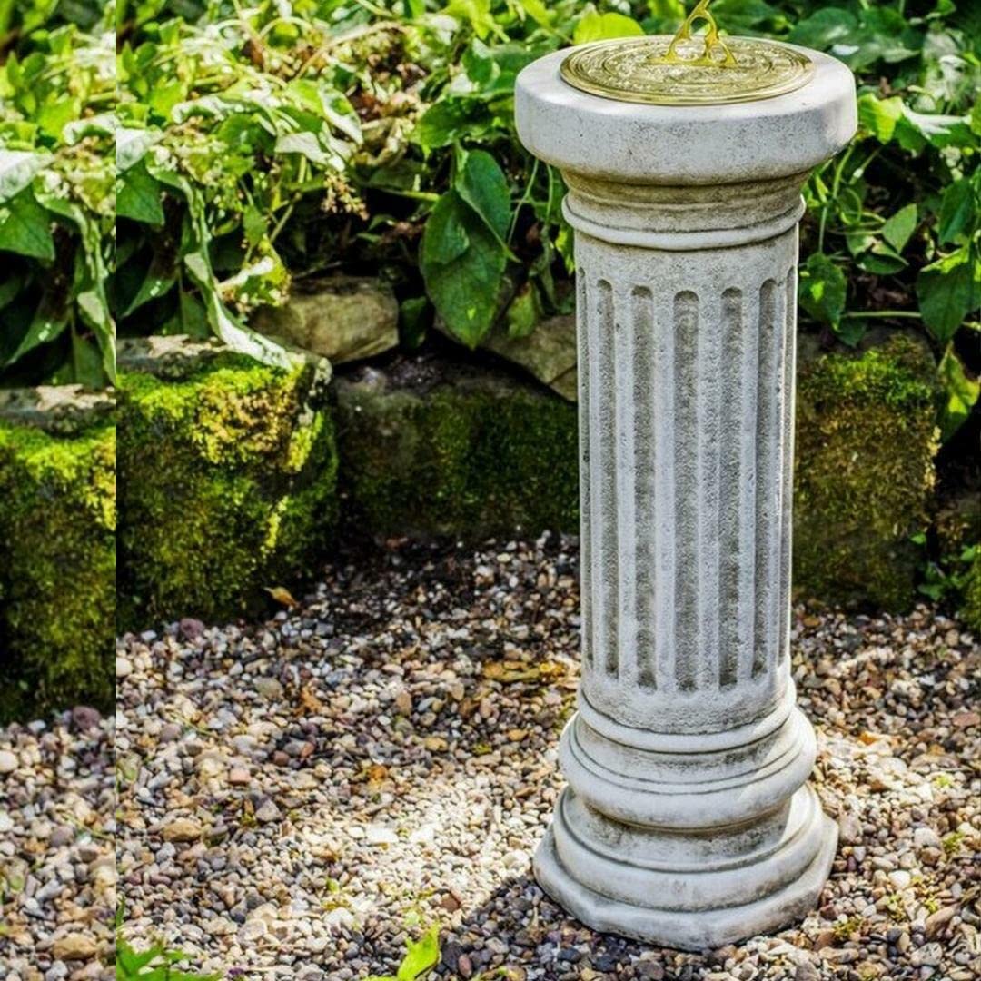 Discount Garden Statues Antique Grey Dgs Statues – Stone Cast, Roman Style Column With Solid Brass Sundial On Top, Tall, Hand Finished, Statue, Sculpture, 77Cm