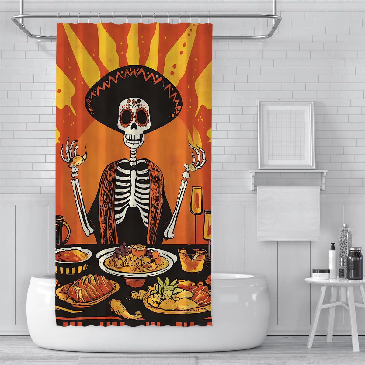 Tende Doccia Teschio Arancione Messicano Day of The Dead 200x200cm