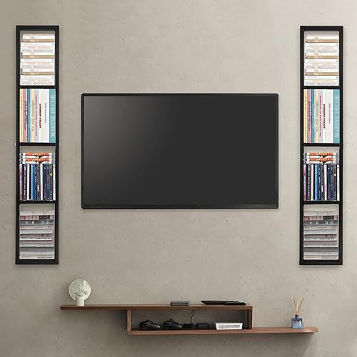 Miniatura 4 de Gdrasuya10 Estante de almacenamiento de 34 pulgadas para montaje en pared, moderno, organizador de almacenamiento de metal, estantes para CD, DVD,