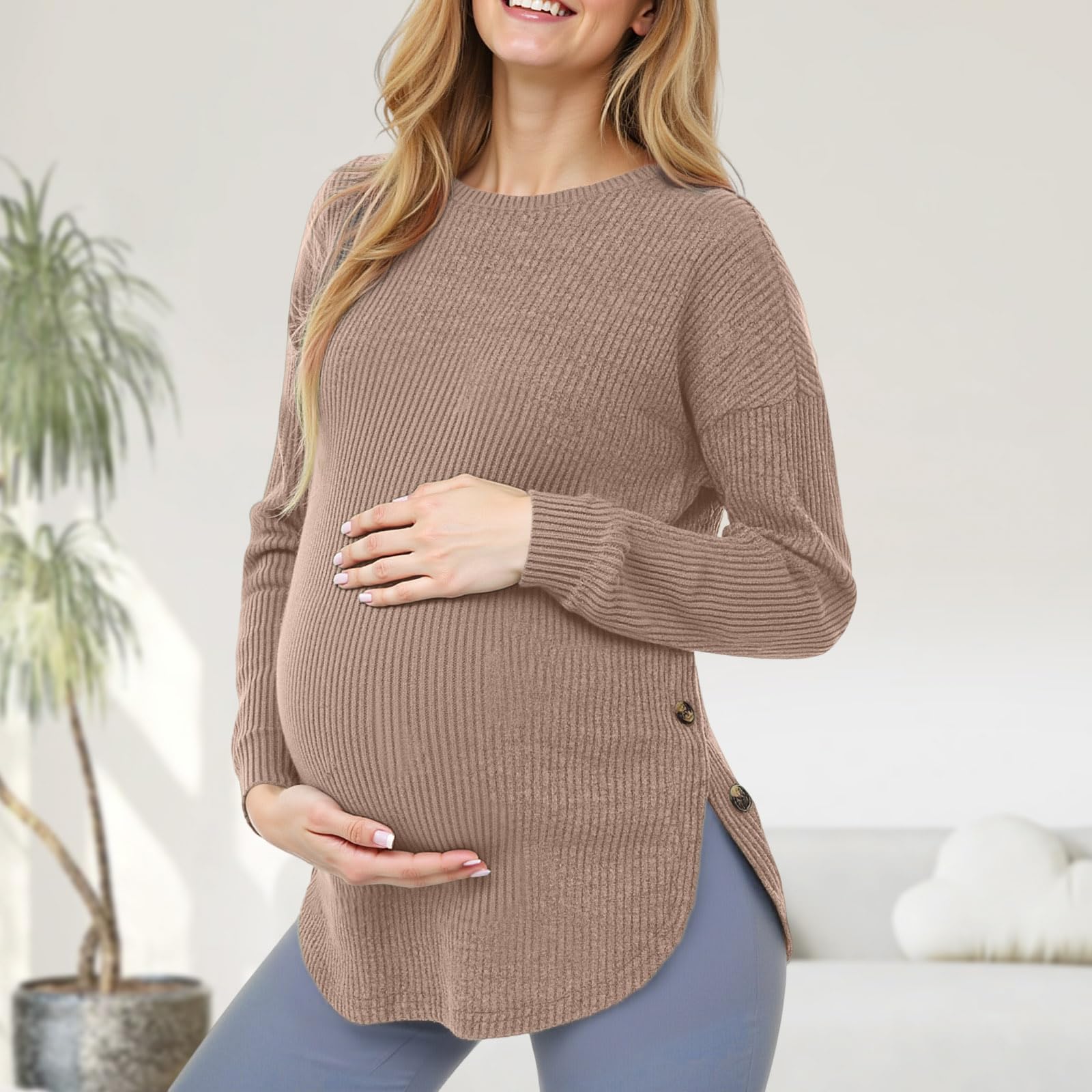 Umstandspullover Damen Langarm Schwanger Oberteil Umstandsmode Gestrickt Tuniken Gestrickt Schwangerschaft Pullover Oberteil Baumwolle Stillpullover Stilltop Stillshirts Sweatshirt Freizeitkleidung