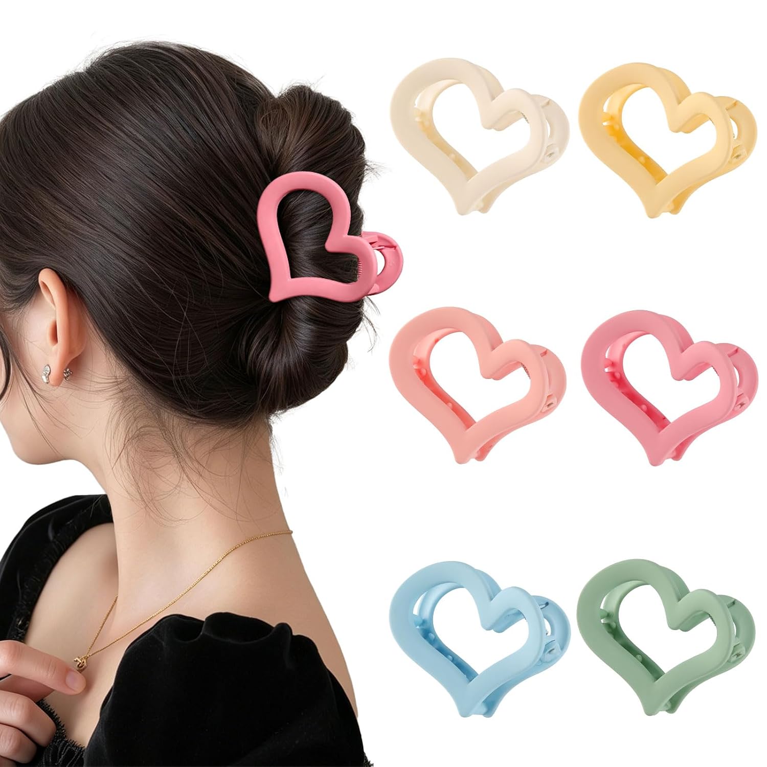 6 Pcs Heart Hair Claw Clips for Women-Medium Matte Nonslip Hair Heart Clips for Thin Thick Hair Cute Claw Hairpins for Women and Girls（Jelly color)