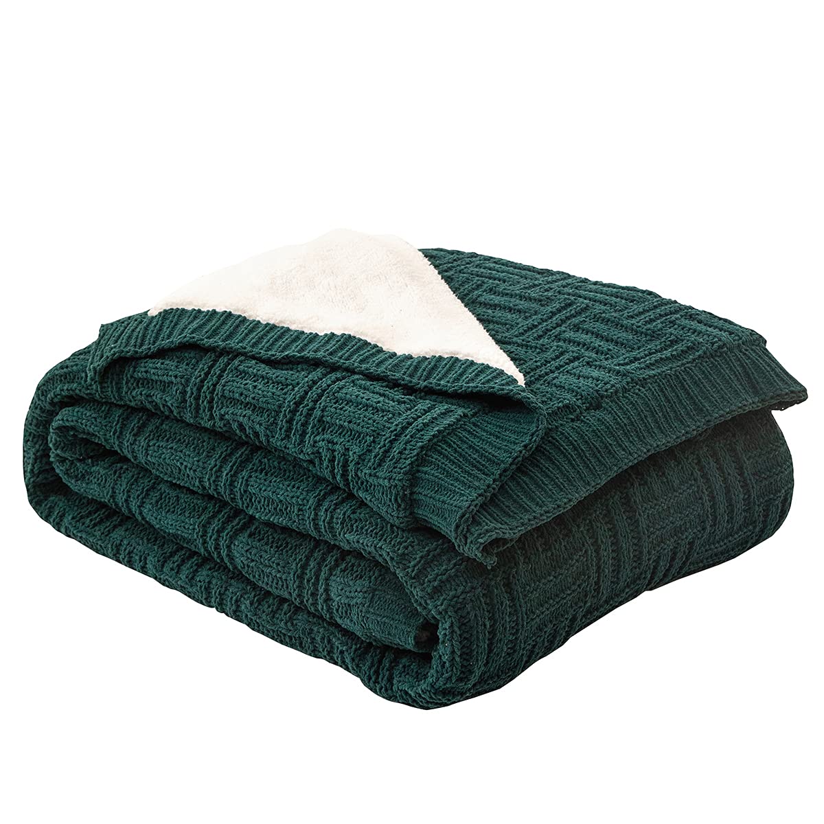 MH MYLUNE HOME Soft Reversible Chenille Cable Knit Sherpa Throw Blanket (50x60 in) Plush Fuzzy Knitted Cozy Blanket for Couch Sofa Bedding Decor, Forest Green