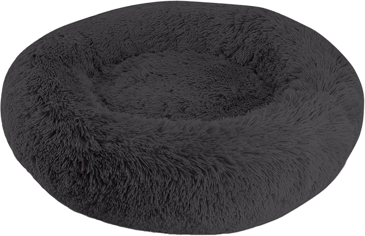 Arlee Donut Round Pet Dog Bed - Memory Foam - Calming Reduce Anxiety - Shaggy Vegan Fur - Assembled USA, Black Black Medium