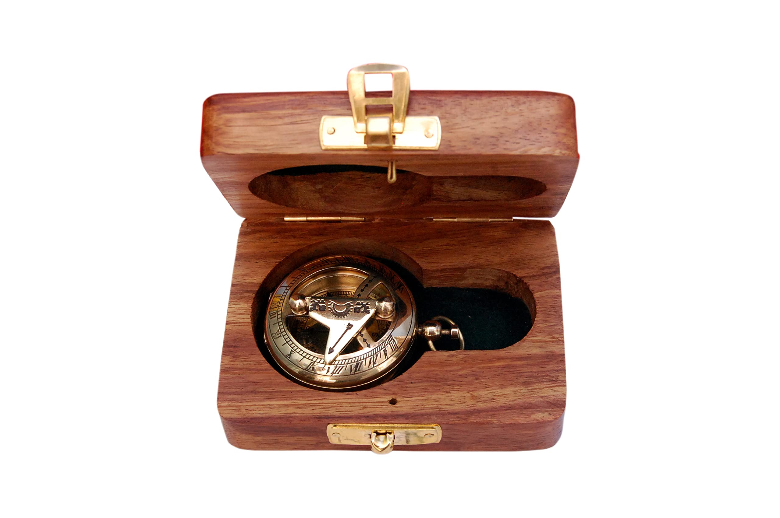 Brújula náutica de latón con caja de madera, reloj solar de latón antiguo y cobre para camping, senderismo, turismo, regalo grabado para él, reloj náutico, regalo de brújula