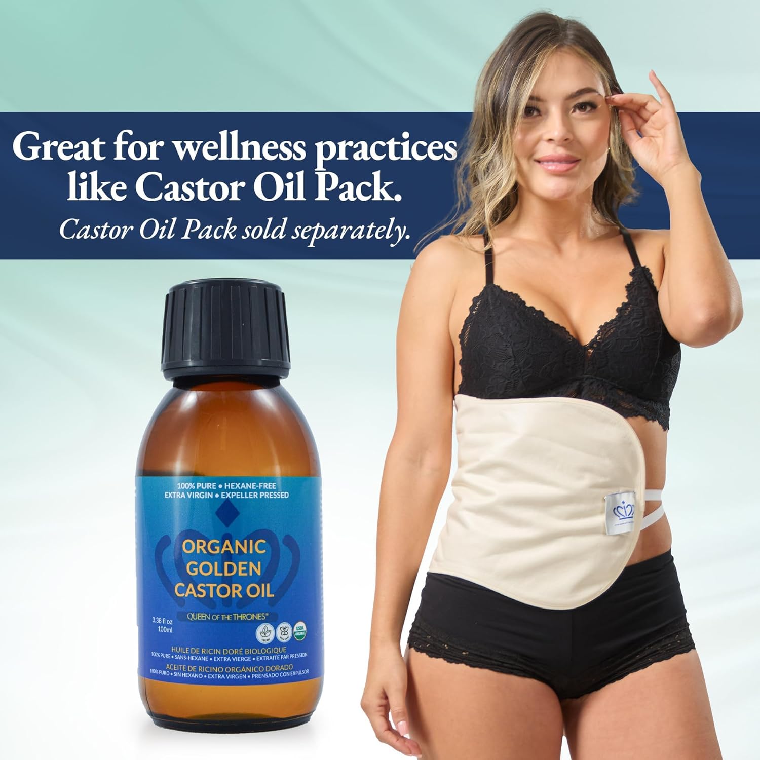 QUEEN OF THE THRONES Organic Golden Castor Oil | 100% Pure for Hair, Skin, Nails, Brows & Lashes | Hexane-Free | USDA Certified [3.38oz (100ml)] - Image 2