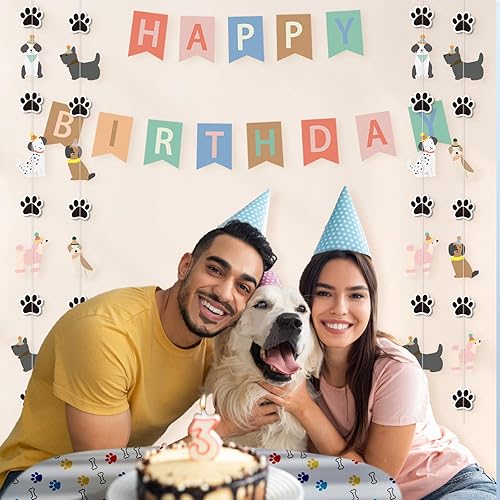 Vista 65 de Cartel con temática de perro feliz cumpleaños, decoración colorida para niños, bebés, perros, suministros de fiesta de cumpleaños Perro