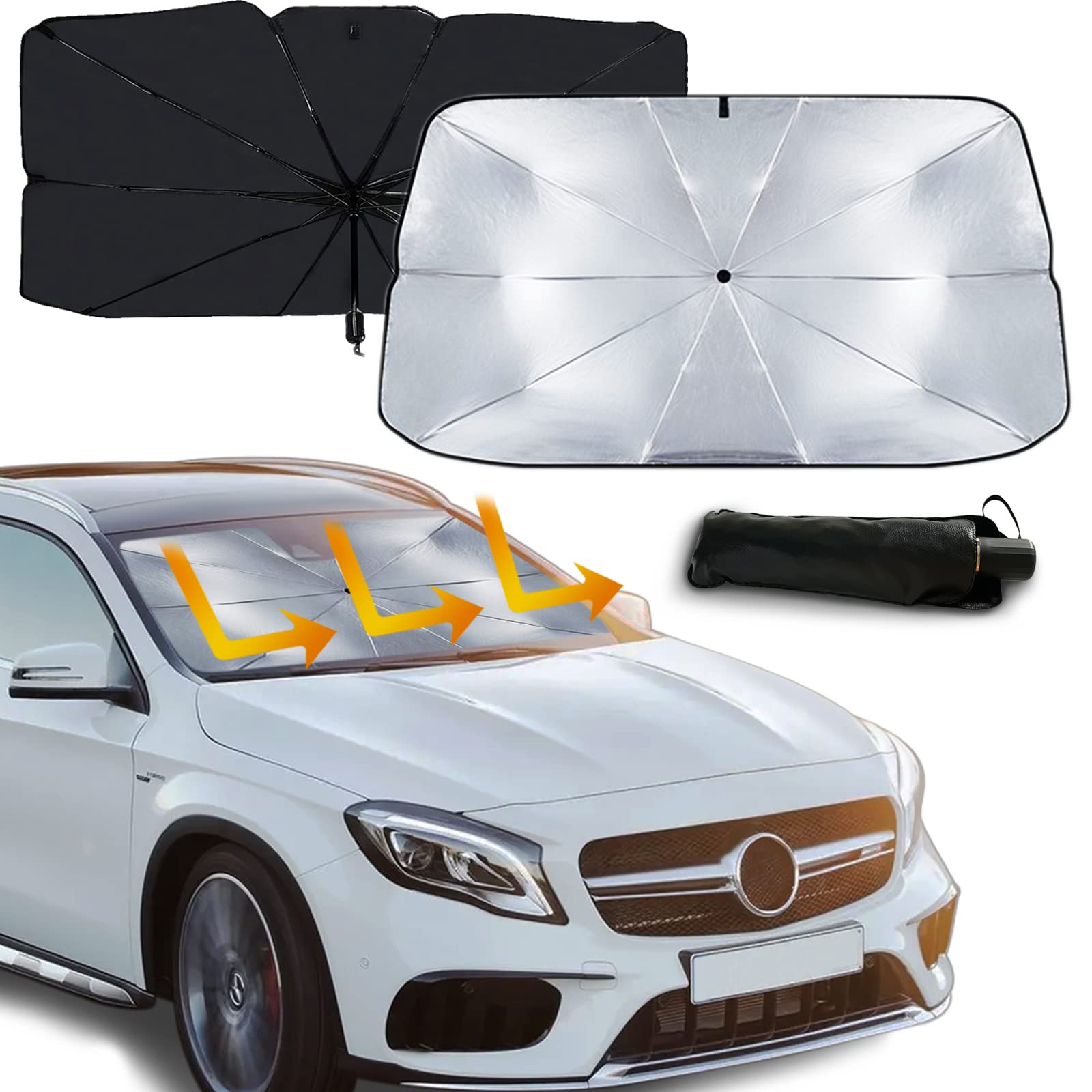 57x31 in Car Windshield Sunshade Umbrella, Blocks UV Rays and Protects Dashboard, Universal Foldable Car Sunshade Umbrella for Front Window