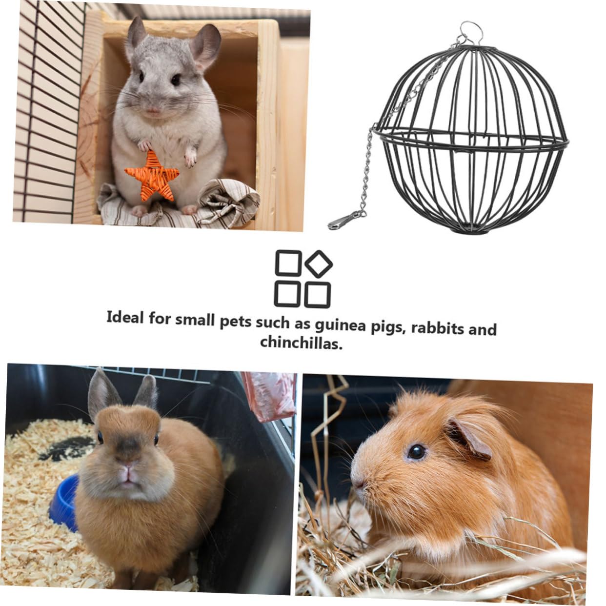 Happyyami 4pièces Distributeur De Foin Inoxydable pour Lapins Et Rongeurs Boules De Nourriture Suspendues Jouets Et Râtelier pour Hamsters Cobayes Et Chinchillas