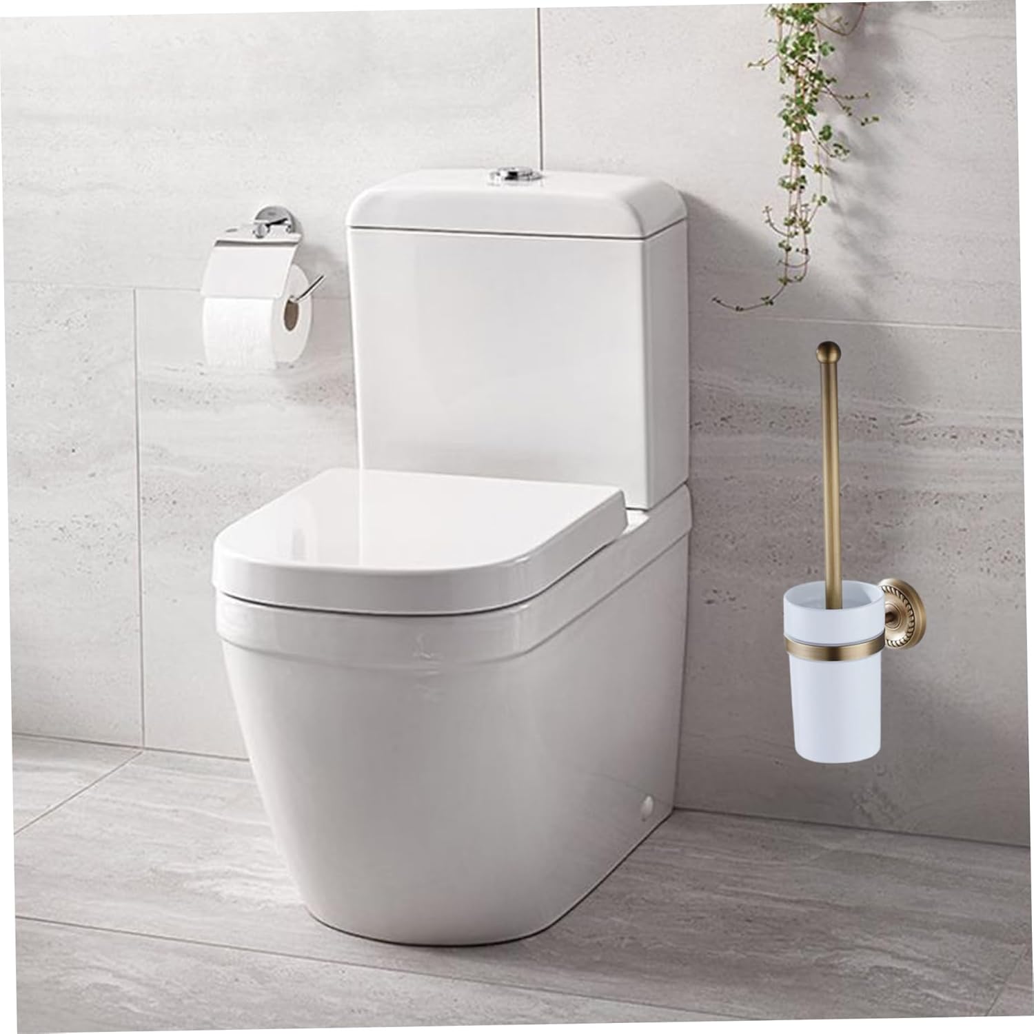 14. 6 Inch Antique Brass Wall Mounted Toilet Brush and Holder Set with Ceramic Cup Elegant Bathroom Essentials Toilet Brush and Holder