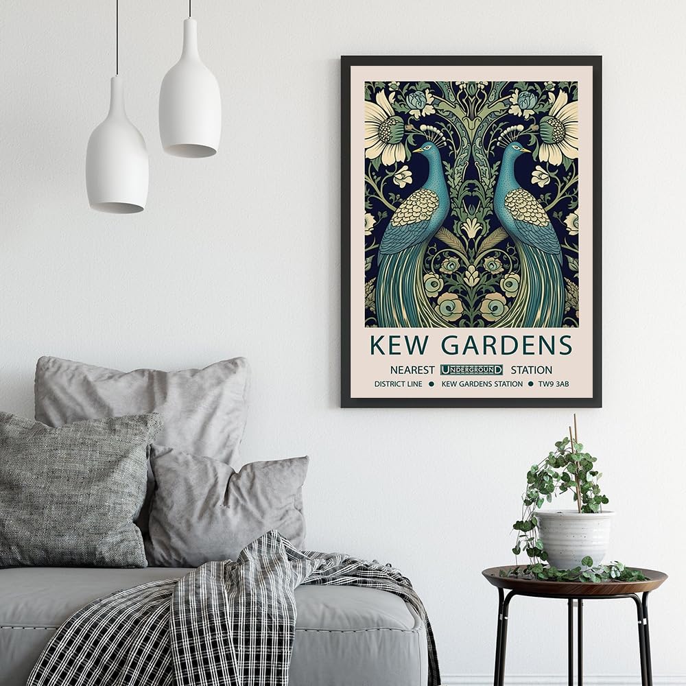 William Morris - Póster de flores y pájaros y pavo real, impresión en lienzo, arte floral para pared, impresiones botánicas, decoración del hogar (SKU4,30.5 x 45.7 cm, marco de fotos negro)