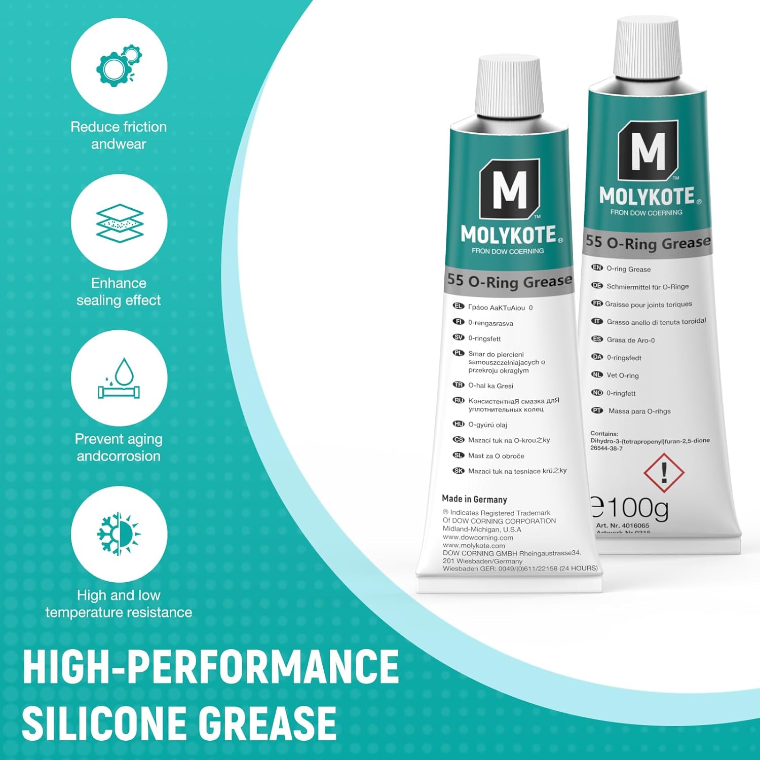 Molykote 55 O-Ring Grease 100g Lubricant Used to Protect and lubricate Seals Such as O-Rings to Prevent Leakage and Extend Seal Life, Anti-wear Resistant to high and Low temperatures