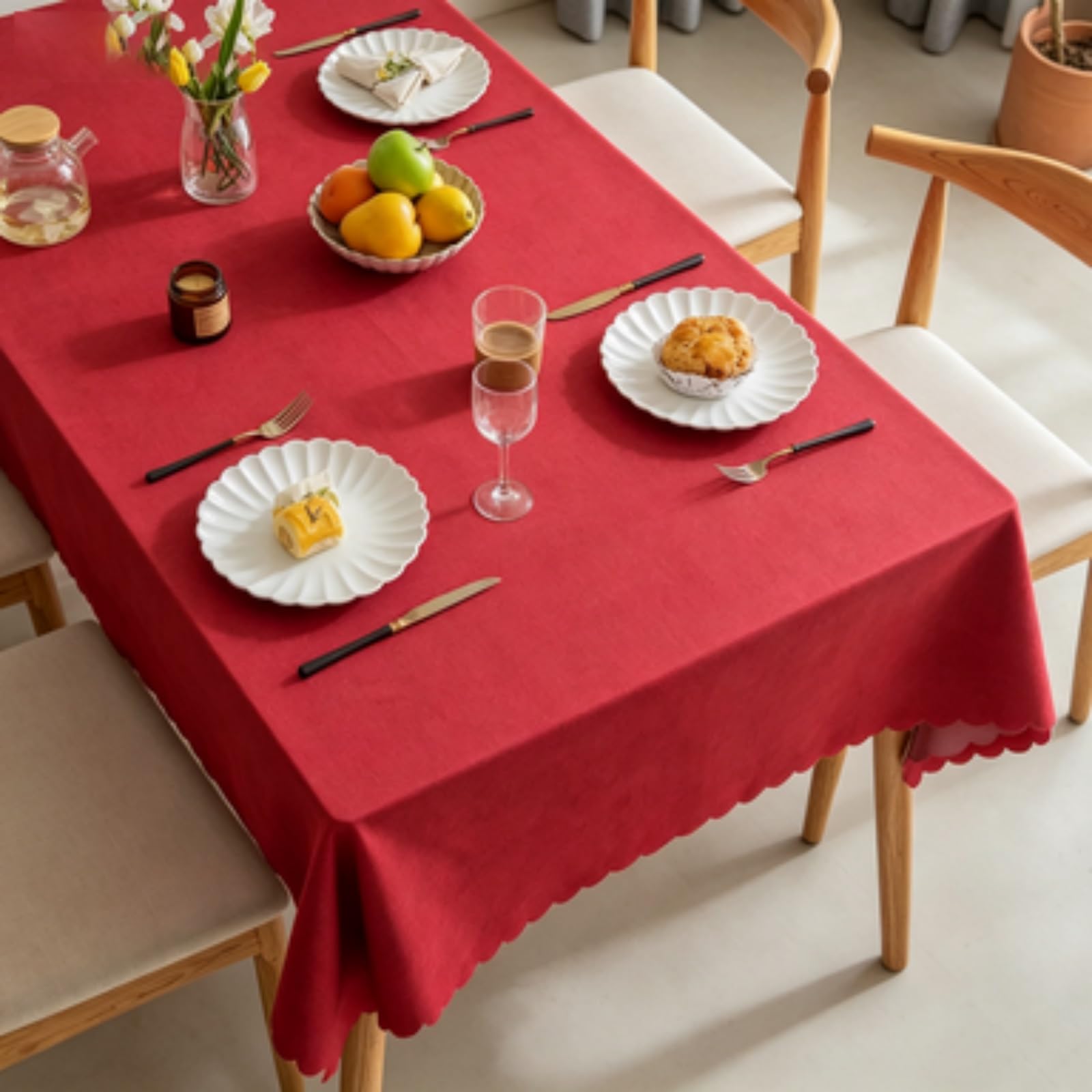 RCYONGQ Tablecloth Table Cloth Wipe Clean Waterproof Stain-Resistant Tablecloth Wipeable Durable Scratch Resistant, Washable For Coffee Kitchen Small Tabletop Decoration(Red,130x220cm)