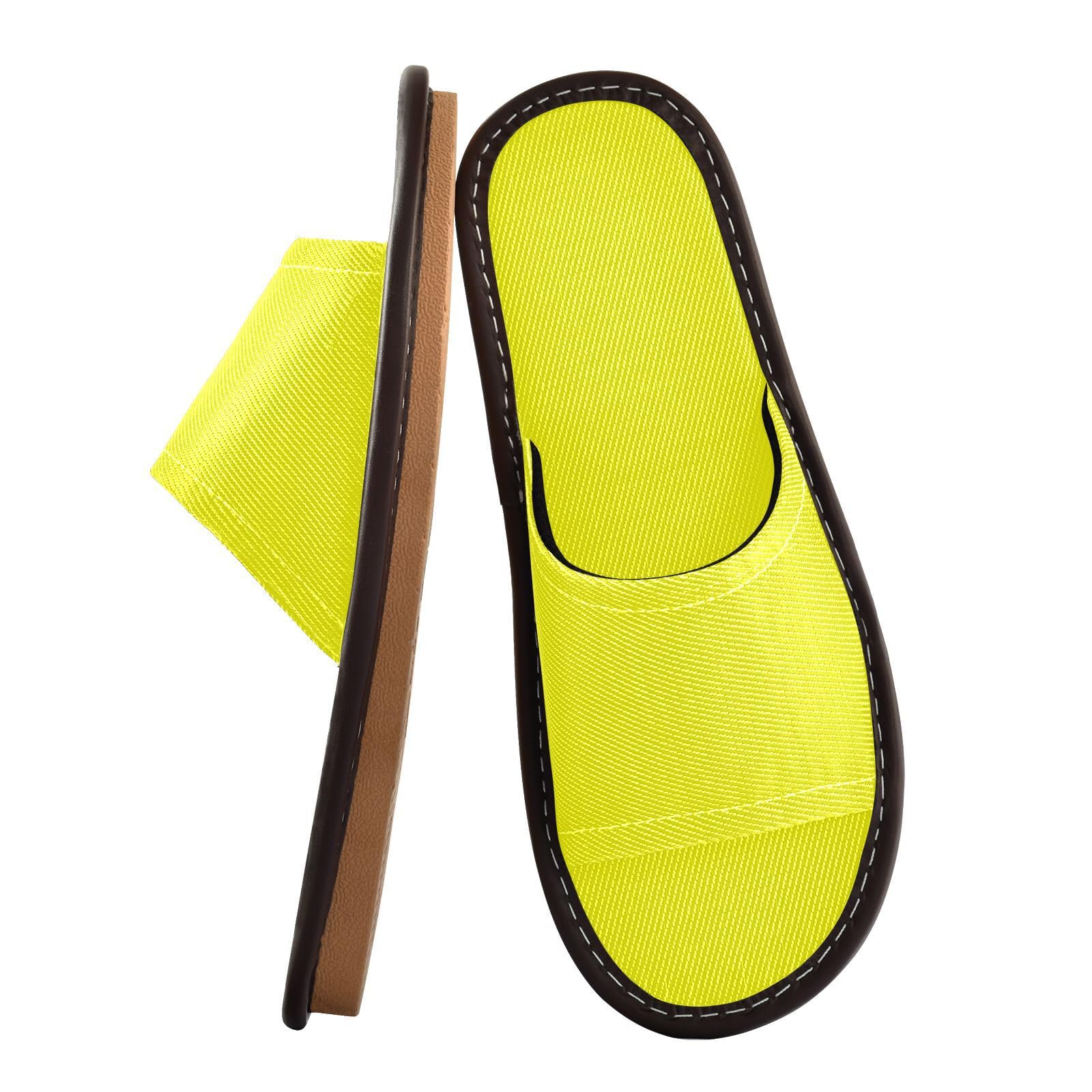 GuoChe Yellow Solid Color Pure Plain Spa Shower Slippers Indoor and Outdoor Reusable Cozy Slip on Open Toe