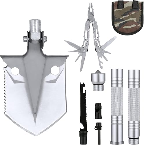 Pala de supervivencia plegable con alicates 14 en 1, herramientas de camping multifuncionales para senderismo, todoterreno, camping, jardinería,