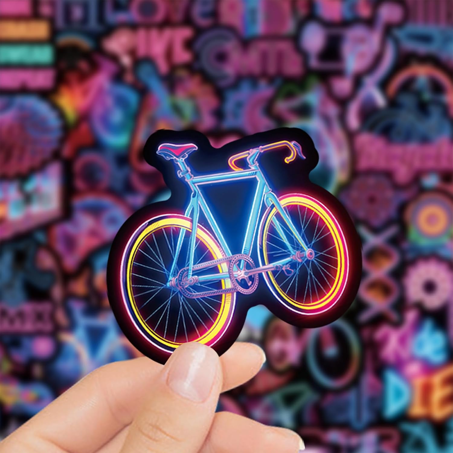 50Pcs Neon Bicycle Stickers, Cool Bike Themed Waterproof PET Stickers for Water Bottle Laptop Skateboard Guitar, Vintage Cycling Sticker for Teens Adults Biker Lovers (Neon Bicycle) image 5