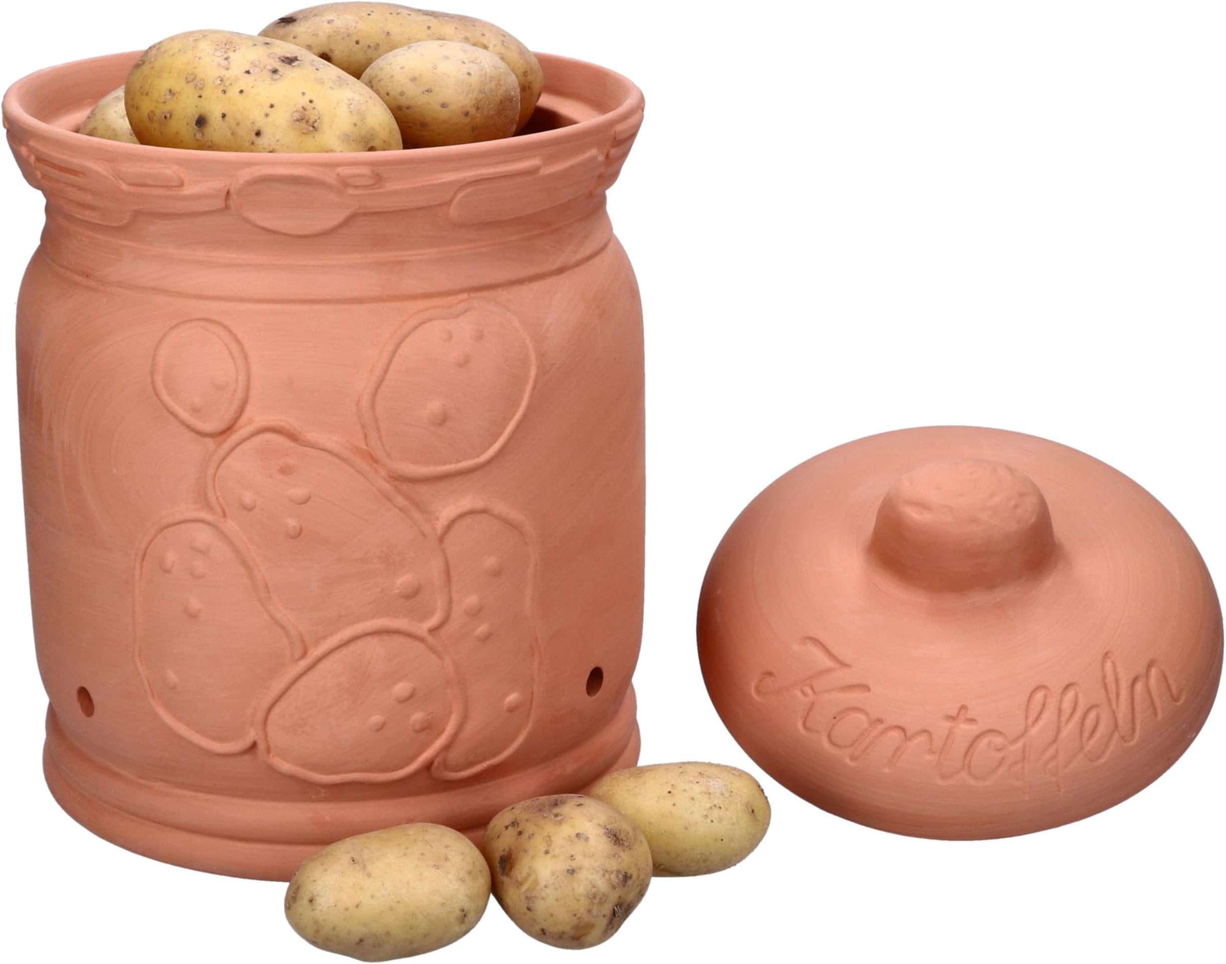 MamboCat Terracotta Tontöpfe VorratsdosenSet Kartoffel Zwiebel Knoblauch Töpfe Set mit Deckel I