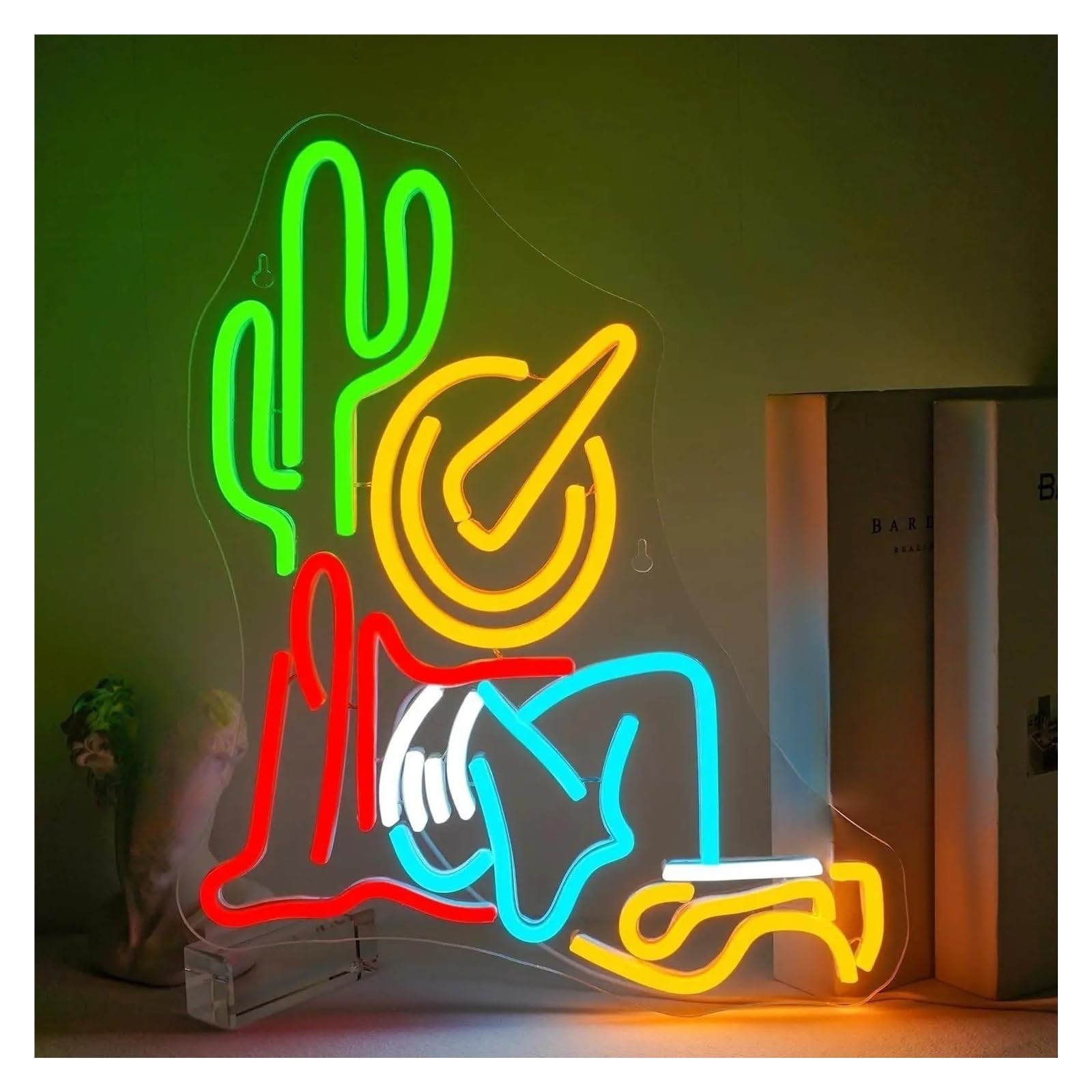 LEMST Sign Lamp Cowboy Cactus Neon Sign for Art Decor Light Dimmable for Bar Club Bedroom Hotel Birthday Party USB Night Lamp 30cmx37.5cm