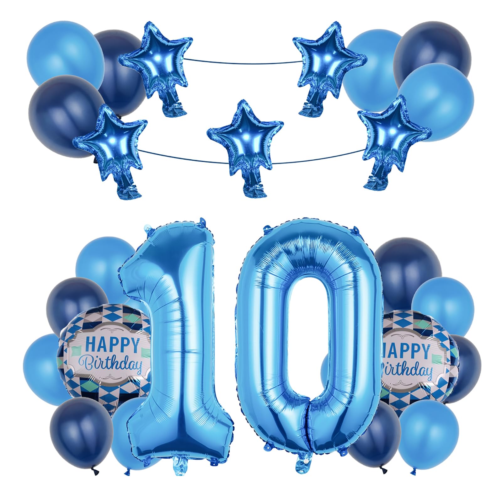 YFHVJTKO 10th Birthday Decorations Party Supplies,29 Pcs 40inch Number 10 Blue Balloons set,10th Foil Mylar Balloons Latex Balloon Decoration,10th