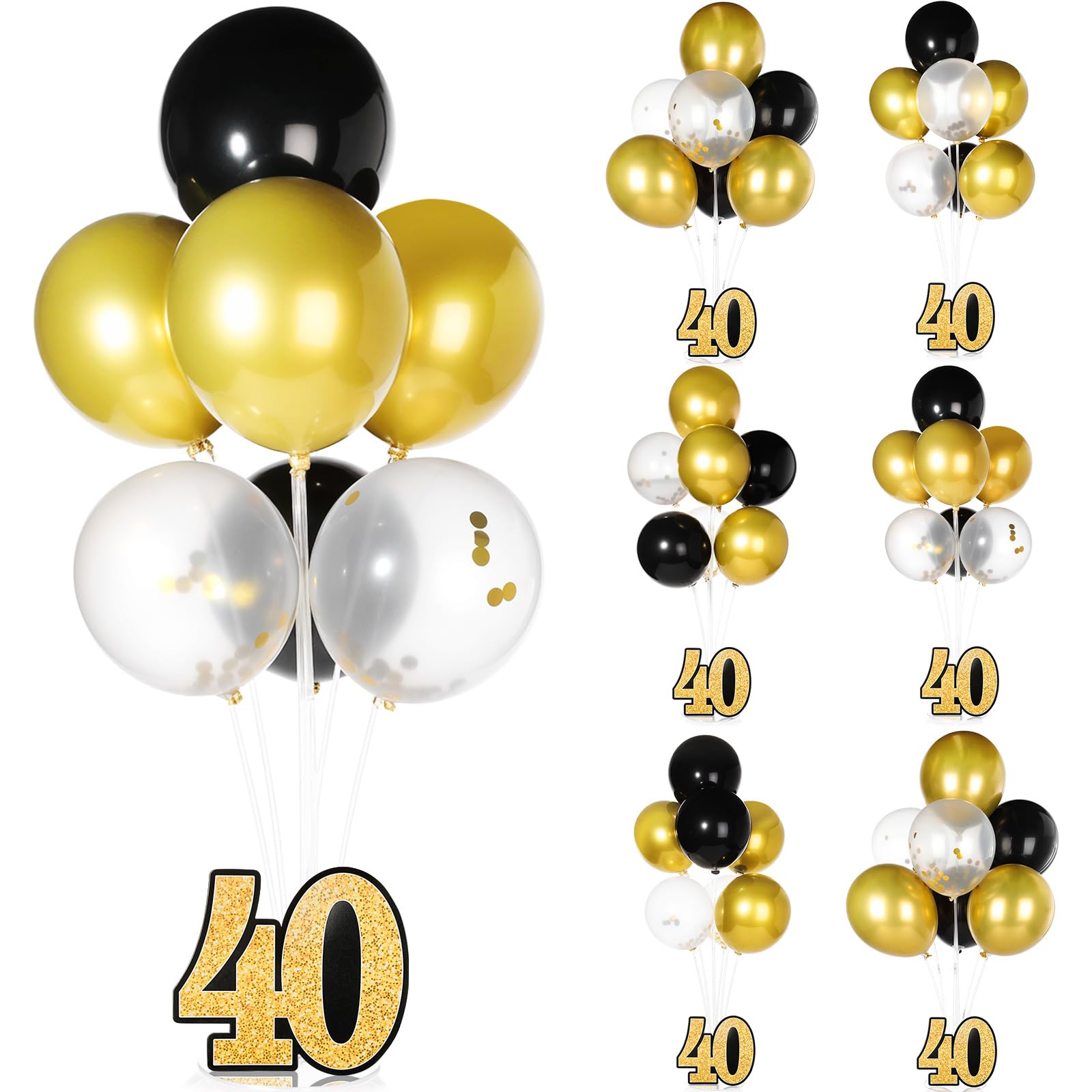 Leyndo 6 Set 40th Birthday Party Decorations Balloon Centerpieces for Table, Black Gold Confetti Balloon Stand Kit for Men Women, 40 Years Birthday