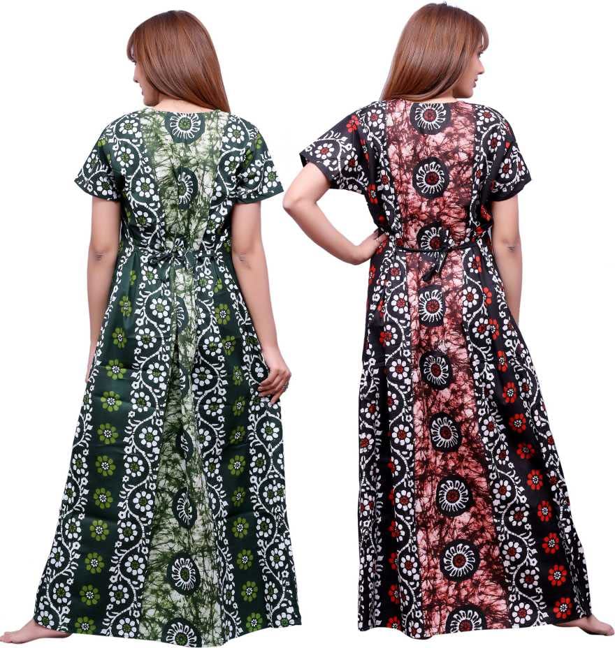Image of Feeding Nighty in Fine Cotton 2 Side Zips for Feeding Purpose & Neck Buttons for Easy Wearing Soft Cotton Maternity Nighty for Women Feeding Combo Feeding Nighty for Women Cotton Combo of 2Pcs