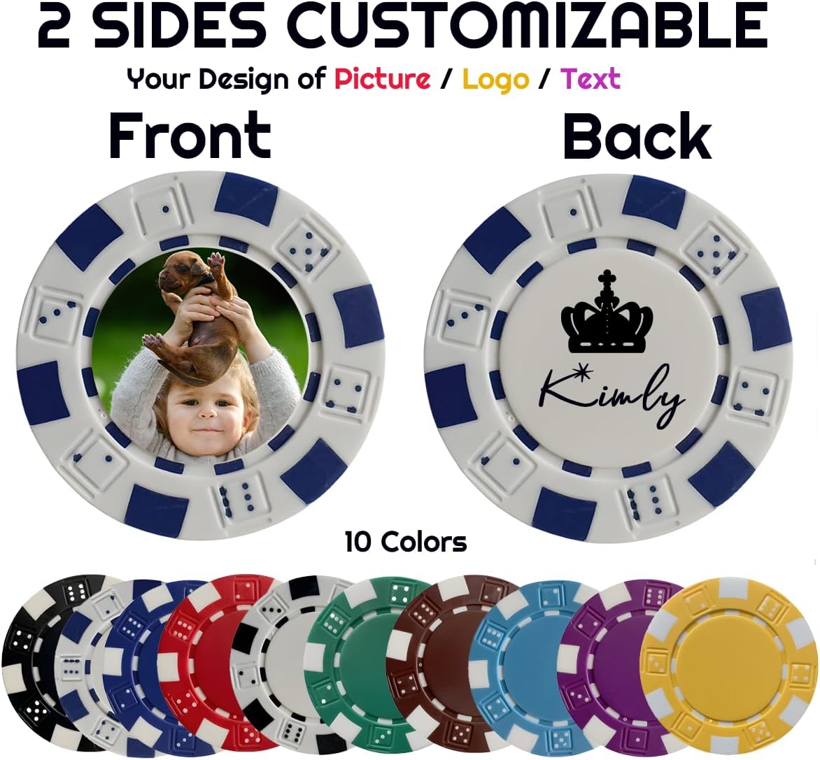 Custom Poker Chips Dice 500 1000 Pack Set Personalized with Logo Numbers Individual Denominations Marked,Slowplay Poker Chips Clay Cheap Bulk,Premium Ceramic/Metal Picture Customizable Casino Chips