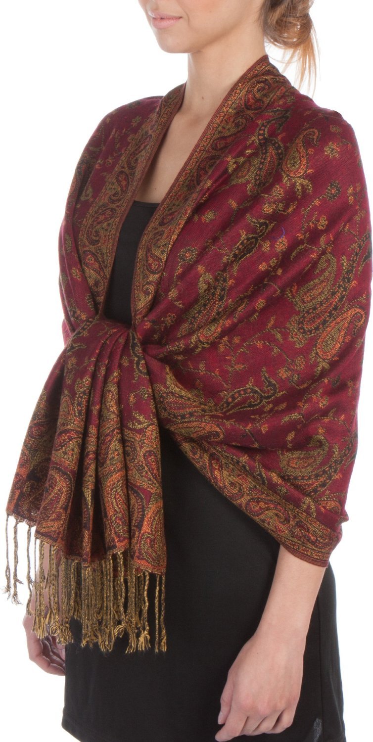 Soft Silky Double Layer Jacquard Paisley Pashmina Shawl/Wrap/Scarf