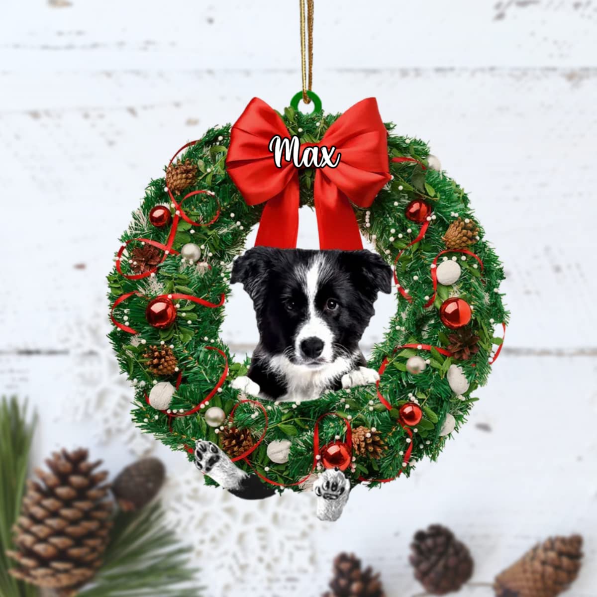 Personalized Border Collie Dog Wearth Christmas Ornament, for Dog Lover and Family On Christmas, Custom Flat Acrylic Border CollieDog Ornament, Christmas Tree Decorations