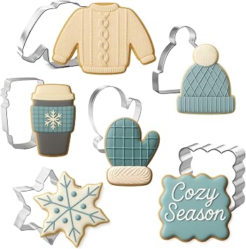 Foose Cookie Cutters Winter Cozy Night 6 Pc Cookie Cutter Set with Recipe Card, Made in USA