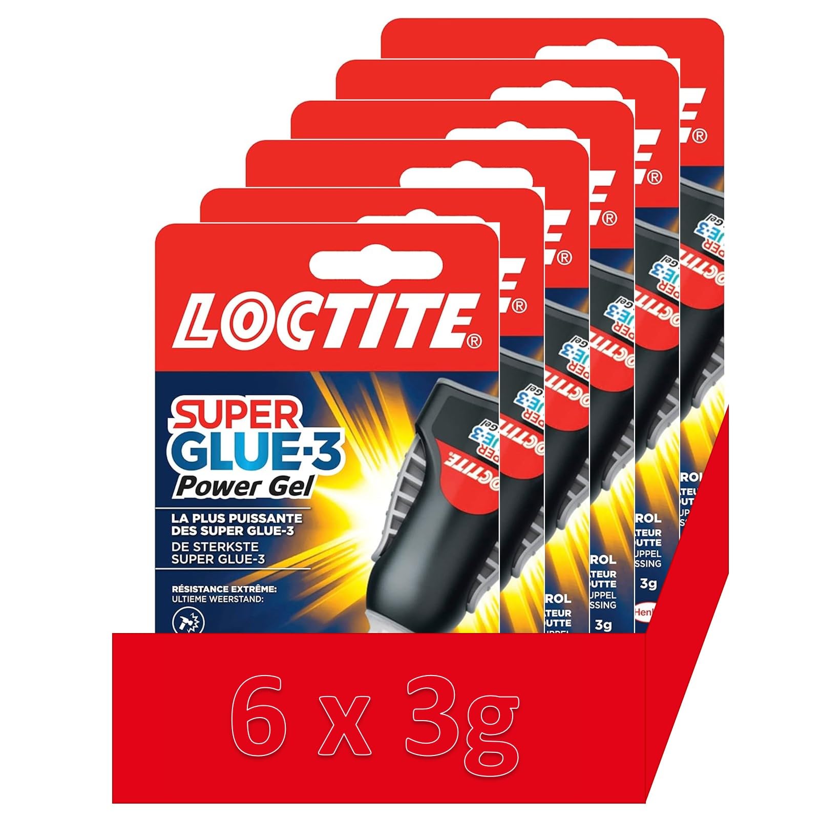 Super Glue-3 Power Gel Control, adhesivo instantáneo de flujo controlado, adhesivo universal para la mayoría de los materiales, adhesivo de gel en botella a prueba de golpes, paquete de 6