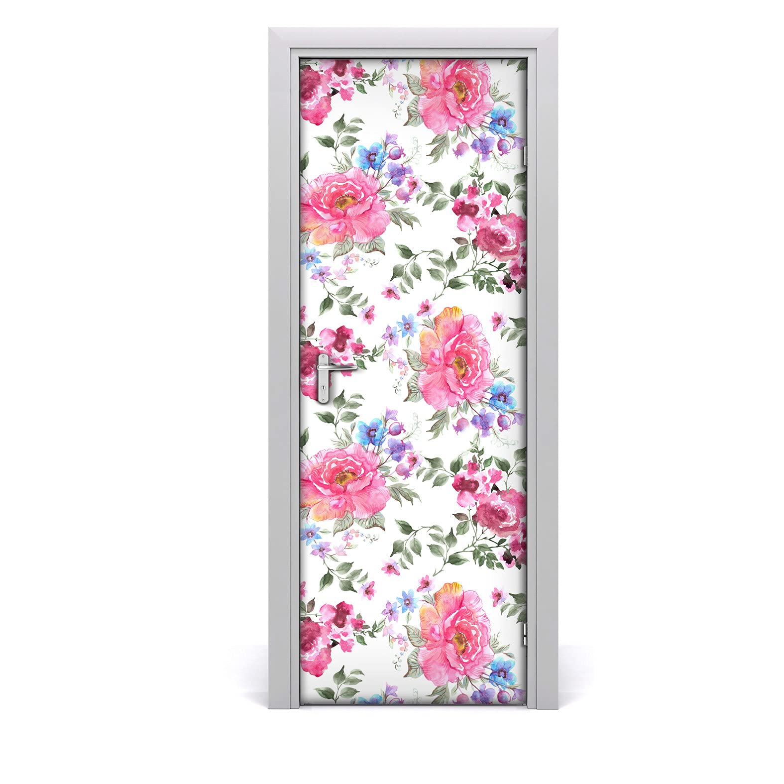 Papier peint sur la porte fleurs roses étanche et auto-adhésif