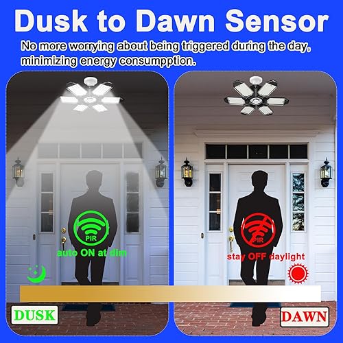 Miniatura 2 de ELIVERN Luces LED de garaje, 180 W, 18000 lúmenes, luz de techo de garaje deformable con 6+1 paneles ajustables, base E26E27 6500 K, luz diurna LED