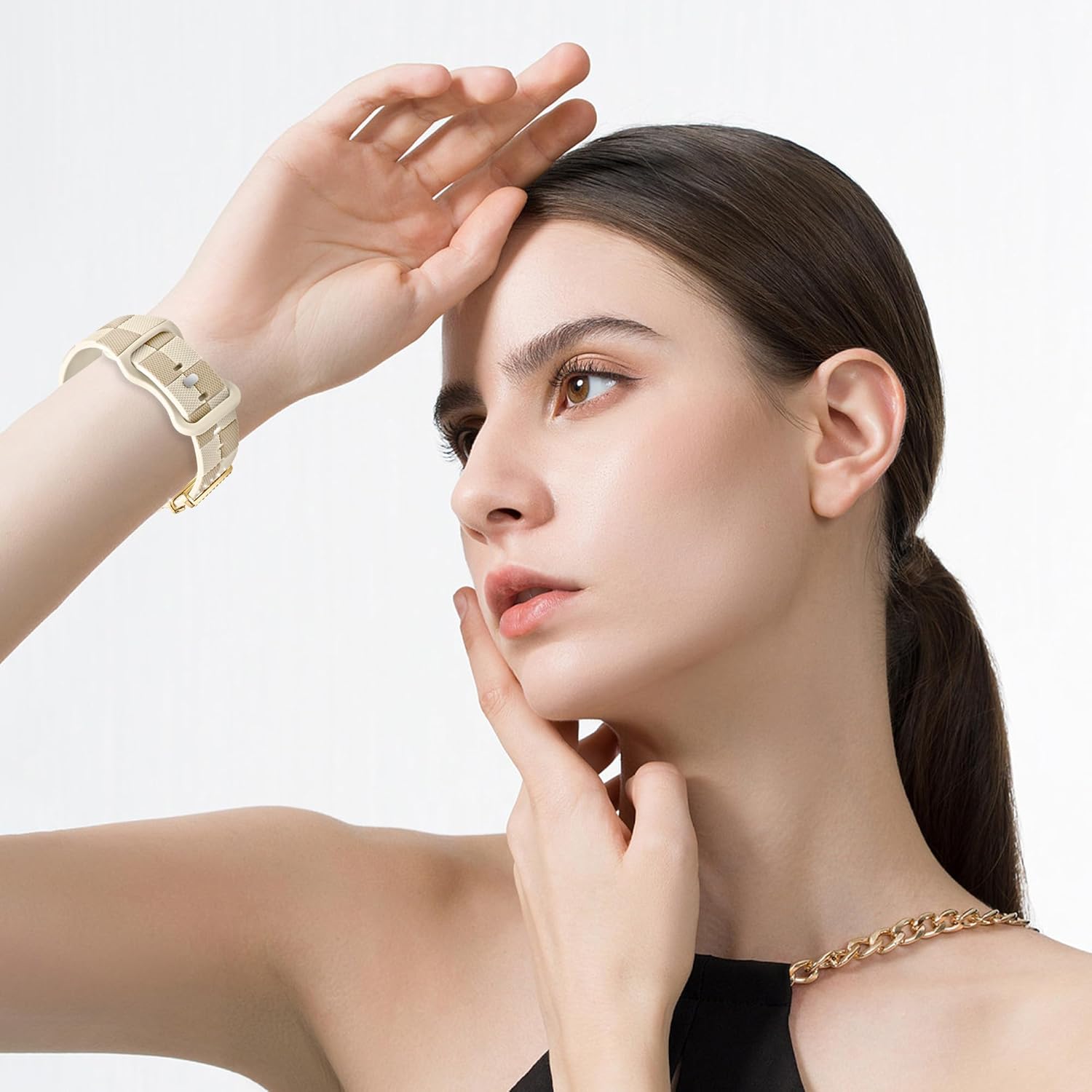 Silicone Strap for Series 10 Apple Watch Band 46mm, Stylish Checkered Bracelet with Gold Bling Z Charm for iWatch 45/44/42mm Series 9 8 7 6 5 4 3 SE, Design Sport Wristband for Apple Watch Bands Ultra - Image 7