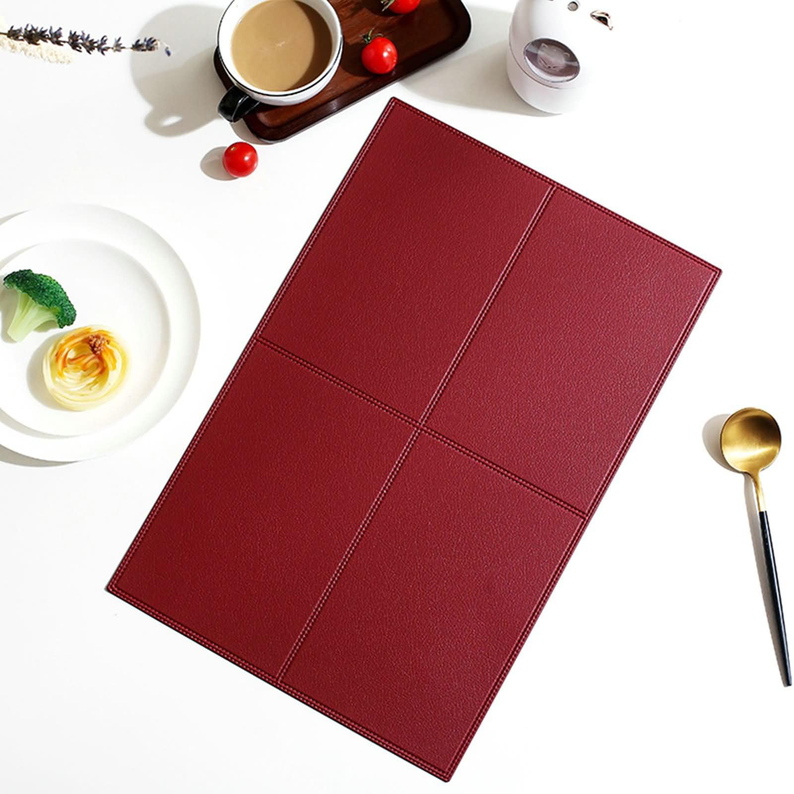 10 Pezzi Tovaglietta Antiscivolo Cucina, 30 x 45 CM Tovagliette Rettangolare Americane Lavabili Pelle Rosso, Rettangolo con Tinta Unita