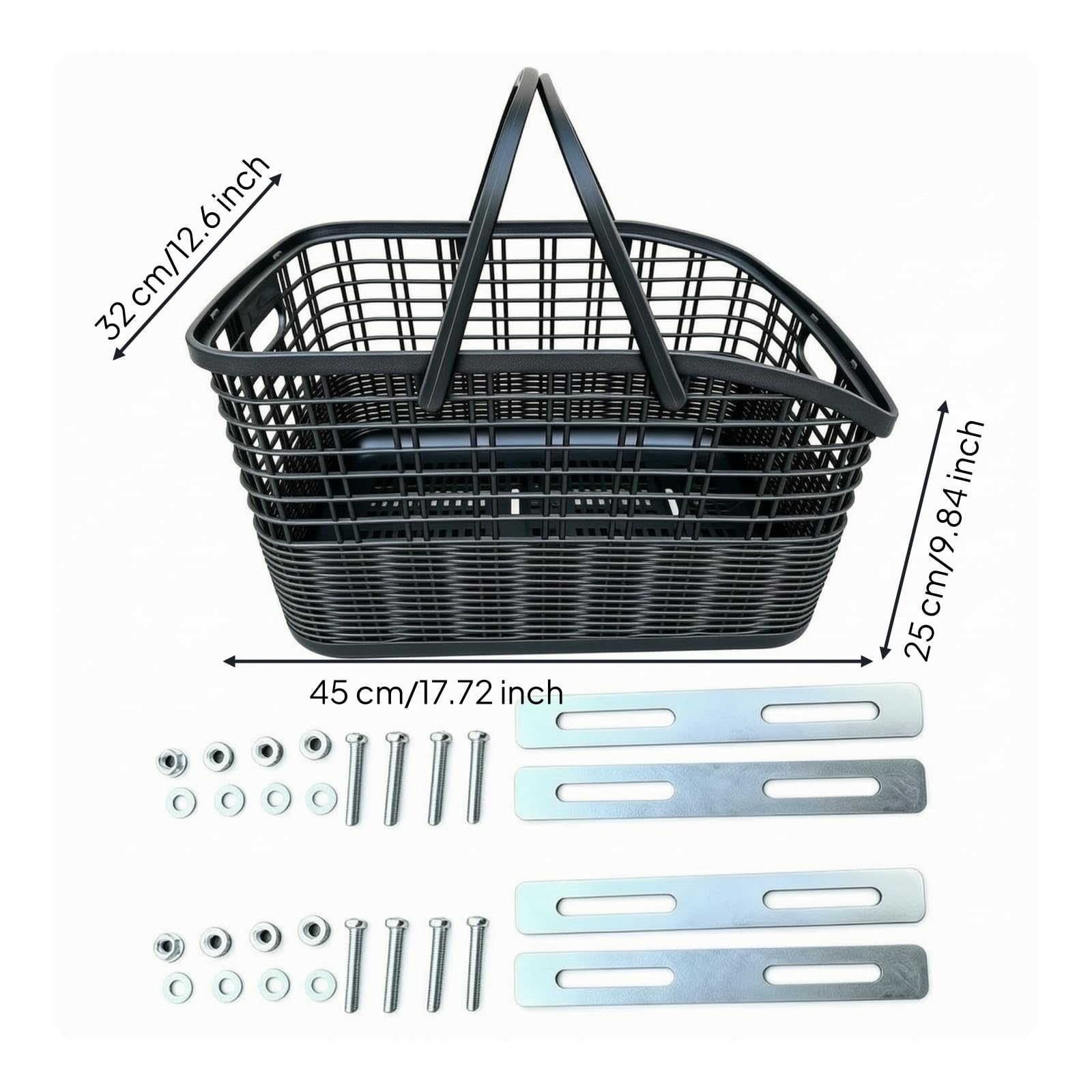Panier Vélo avec Poignées Pliable, Noir Fixation par Vis 1395g, Size to 1
