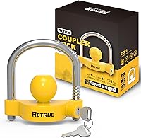 RETRUE Universal Trailer Coupler Lock: Adjustable Heavy-Duty Steel Hitch Lock Fits 1-7/8", 2", 2-5/16" Couplers, Bright Yellow, Lightweight Anti-Theft Security