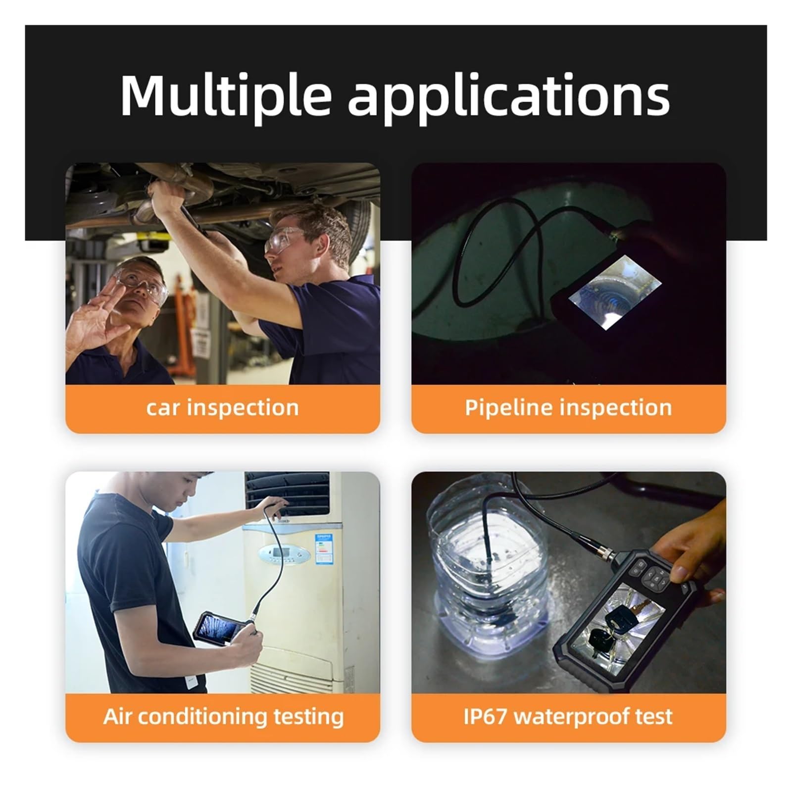 Single & Dual Endoscope Camera 4.3'' Car Inspection Borescope IP67 Waterproof HD1080P 8mm Video Pipe Sewer Camera For Automotive(10m,Single Lens)