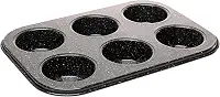 LYOR - Forma para 6 Cupcakes Antiaderente de Aço Carbono Granilite Preta 26,5cm x 18,5cm x 3cm
