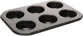LYOR - Forma para 6 Cupcakes Antiaderente de Aço Carbono Granilite Preta 26,5cm x 18,5cm x 3cm