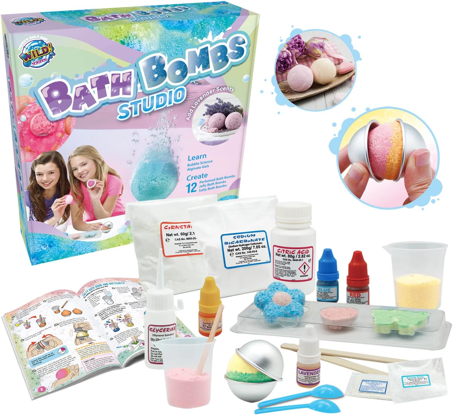 WILD! Science Bath Bomb Studio - Fun & Educational Bath Bombs for Kids - Perfect Girls Birthday Presents - Make Fizzing Lavender Scented Bath Bombs - Includes Easy to Follow Discovery Booklet