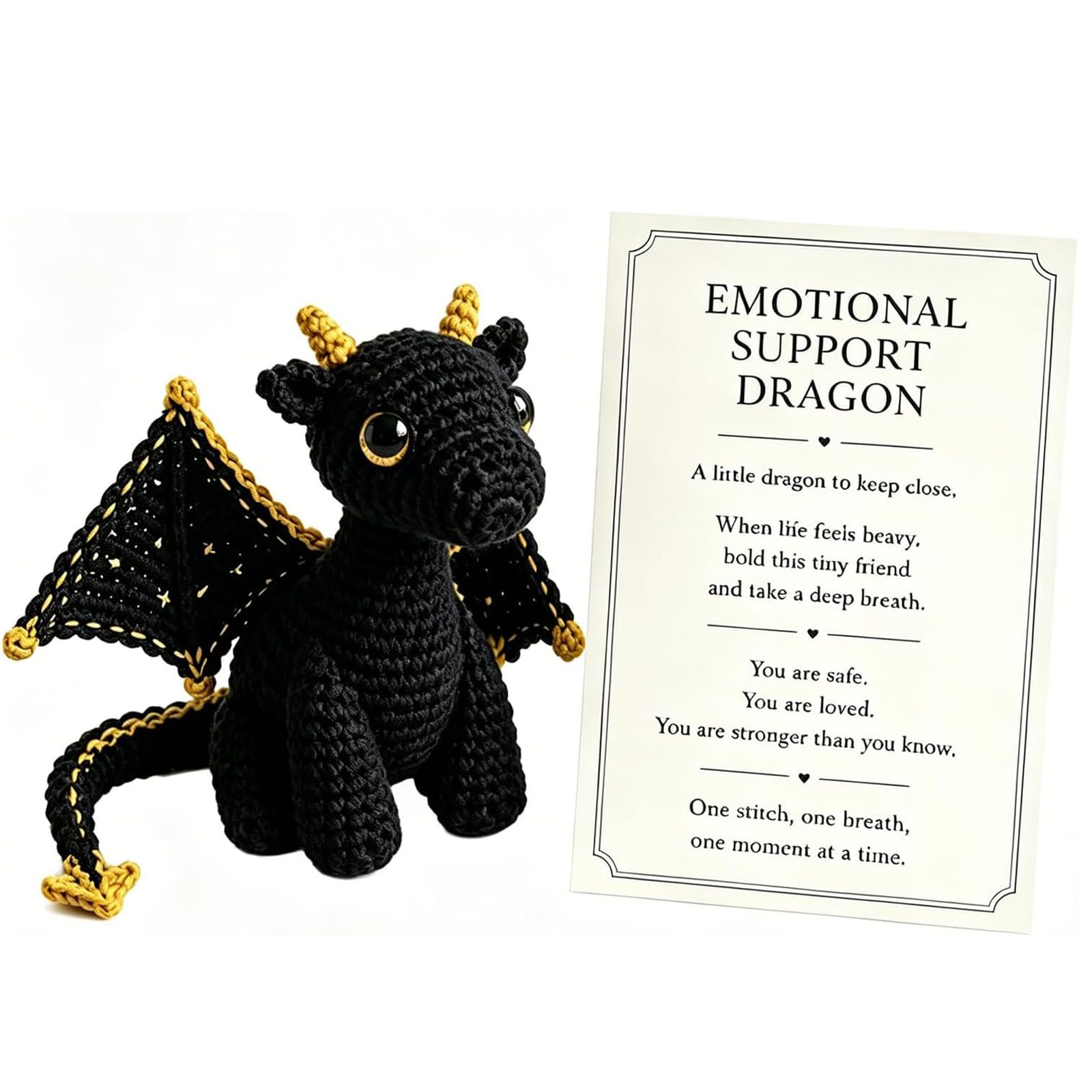 Emotional Support Dragon Plush Pocket Buddy Soft Mini Comfort Companion Stress Relief Desk Decor Cute Dragon Gift for Anxiety Relief Cheer Up Present for Adults Friends Office (Black)