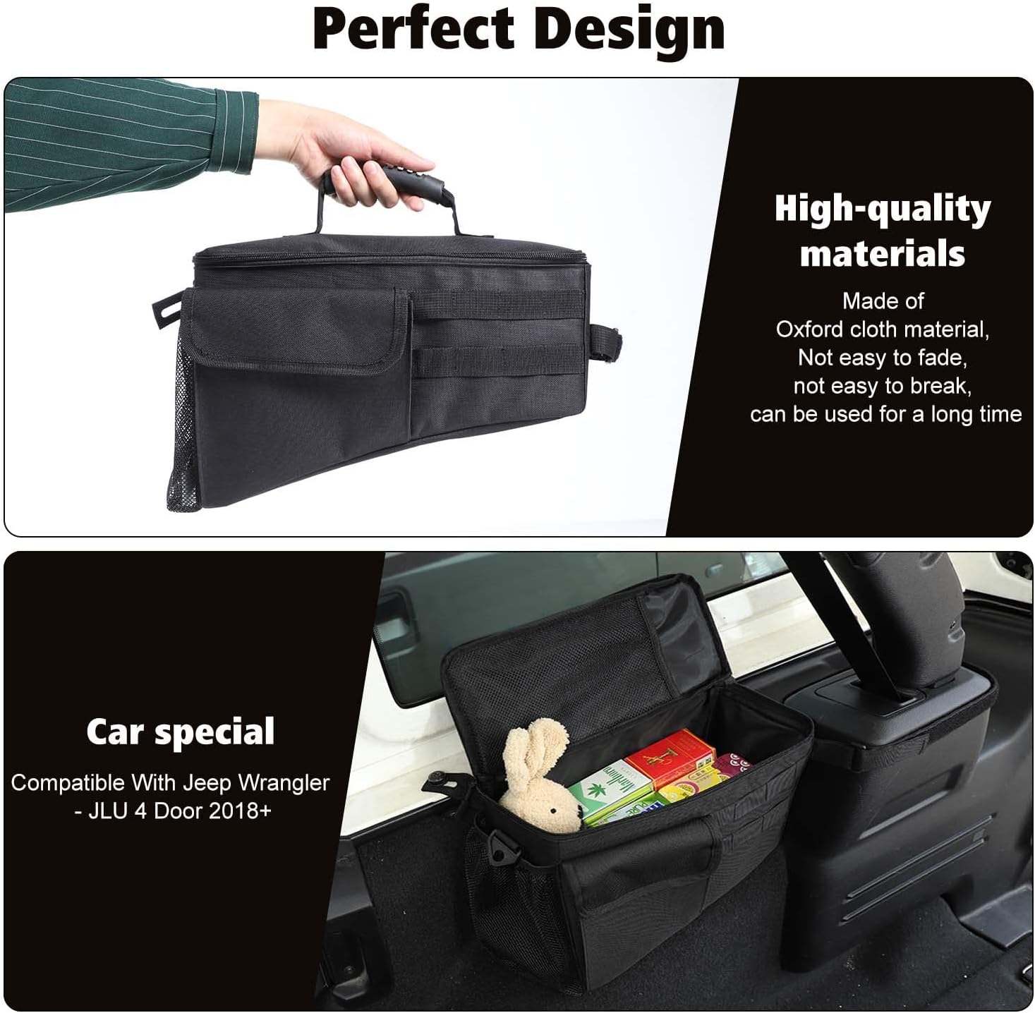RT-TCZ Rear Trunk Organizer 2PCS,Storage Bag Accessories for Jeep Wrangler JLU 4 Door 2018-2023